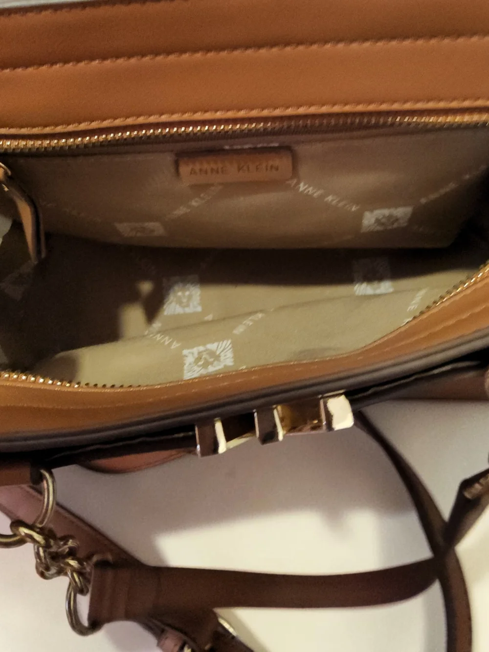 Anne Klein Woven Satchel in Cognac Brown with Gold Hardware